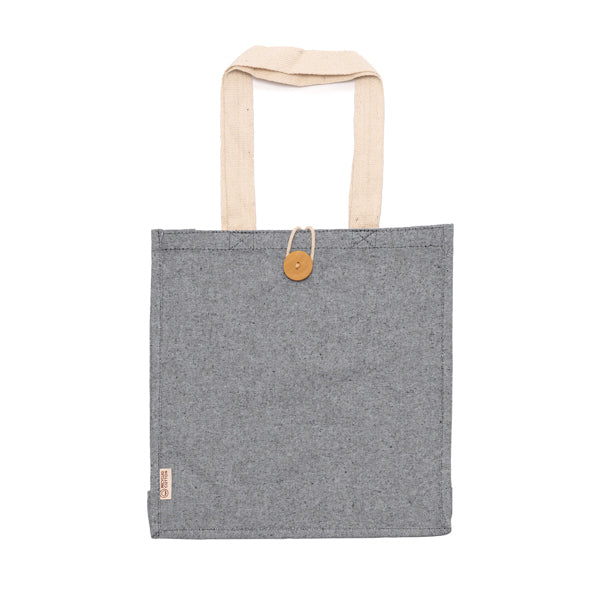 Borsa in Cotone Riciclato 300 g/m² – Finitura Mélange, Manici Rinforzati 70 cm e Chiusura a Bottoni