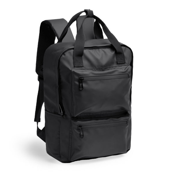 Zaino in Pelle PU 14L – Laptop 16", Doppia Tasca Frontale Idrorepellente e Manici Imbottiti