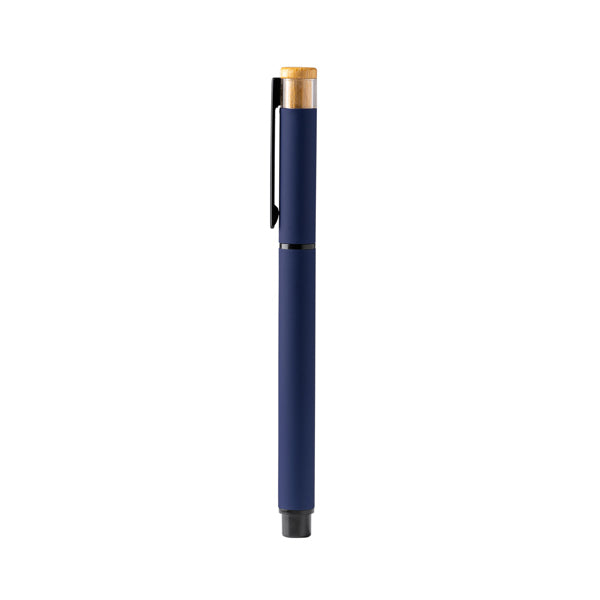 Penna a Sfera in Alluminio Riciclato con Dettagli in Bambù e Ricarica Jumbo | Inchiostro Blu