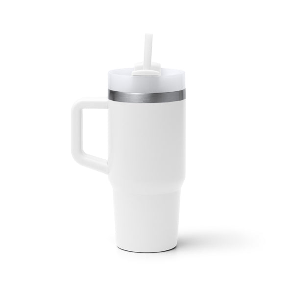 Tazza Termica in Acciaio Inox 304 Riciclato – 400 ml con Manico, Cannuccia e Coperchio
