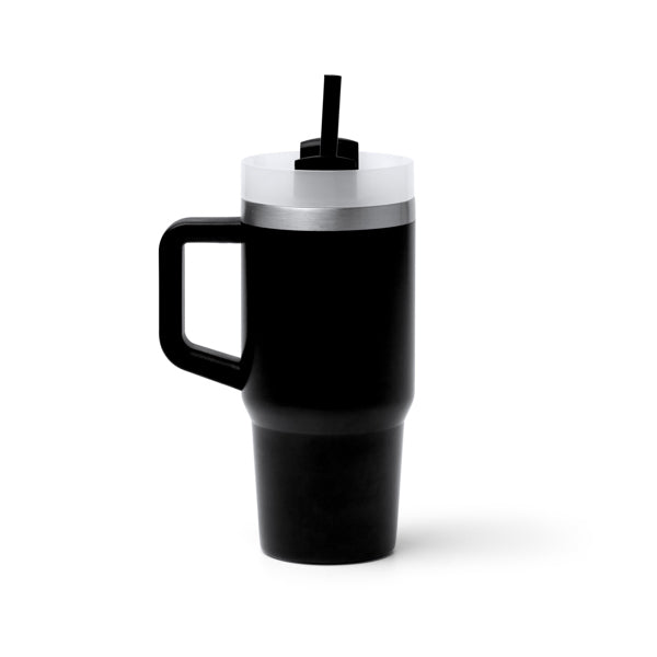 Tazza Termica in Acciaio Inox 304 Riciclato – 400 ml con Manico, Cannuccia e Coperchio