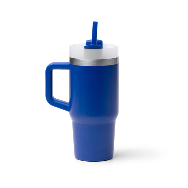 Tazza Termica in Acciaio Inox 304 Riciclato – 400 ml con Manico, Cannuccia e Coperchio