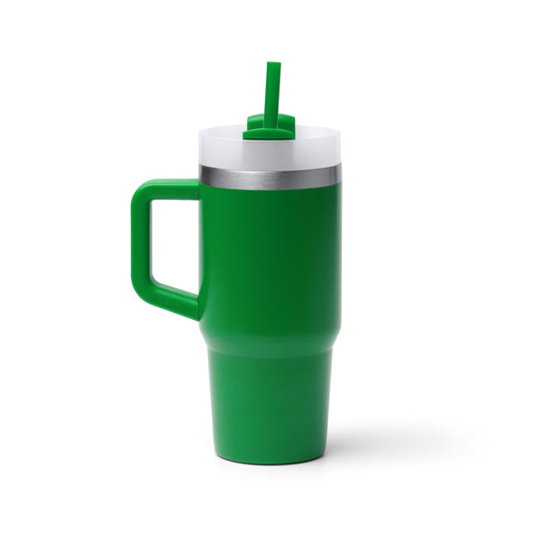 Tazza Termica in Acciaio Inox 304 Riciclato – 400 ml con Manico, Cannuccia e Coperchio