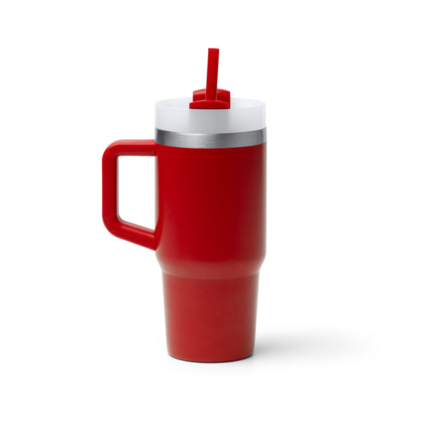 Tazza Termica in Acciaio Inox 304 Riciclato – 400 ml con Manico, Cannuccia e Coperchio