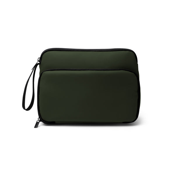 Necessaire Triangolare in Pelle PU – Lati Imbottiti, Tasche Mesh, Divisori Elastici e Doppia Zip
