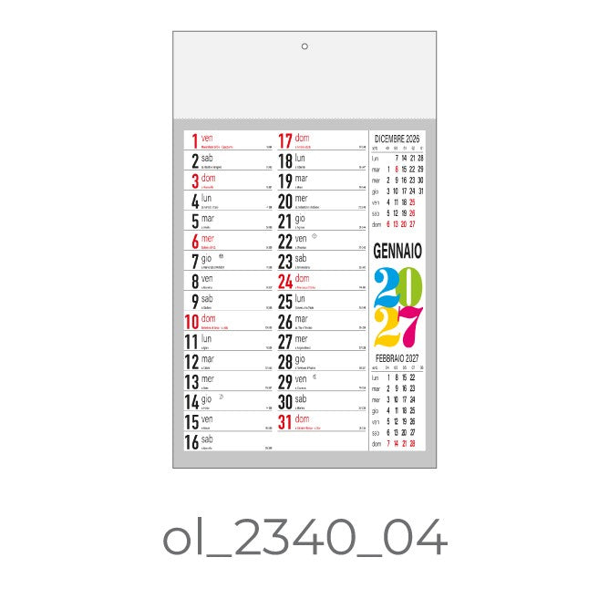 Calendario Olandese 2340-04 – 2027 da Muro Personalizzato, Area Stampa 29,2x9,4 cm, da 100 pezzi personalizzazione compresa