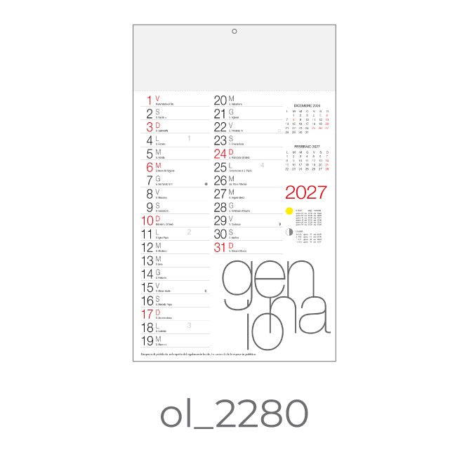Calendario Olandese 2027 da Muro Personalizzato – Area Stampa 29,2x9,4 cm, da 100 pezzi personalizzazione compresa