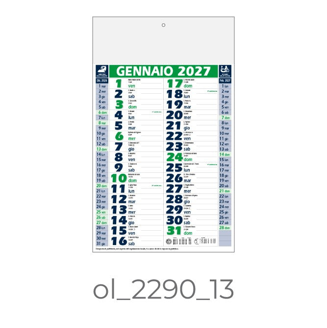Calendario Olandese 2290-13 – 2027 da Muro Personalizzato, Area Stampa 29,2x9,4 cm, da 100 pezzi personalizzazione compresa