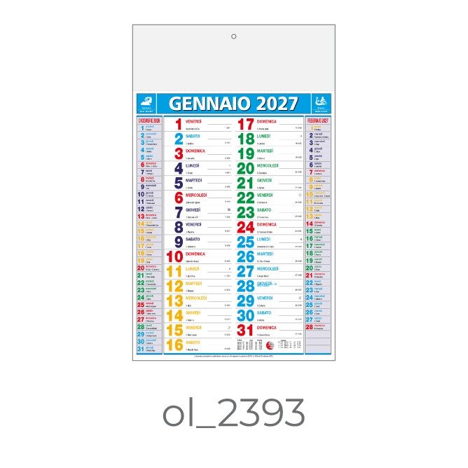 Calendario Olandese 2293 – 2027 da Muro Personalizzato, Area Stampa 29,2x9,4 cm, da 100 pezzi personalizzazione compresa