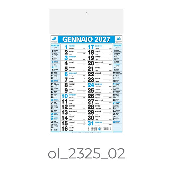 Calendario Olandese 2325-02 – 2027 da Muro Personalizzato, Area Stampa 29,2x9,4 cm, da 100 pezzi personalizzazione compresa