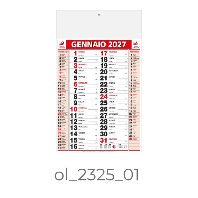 Calendario Olandese 2325-01 – 2027 da Muro Personalizzato, Area Stampa 29,2x9,4 cm, da 100 pezzi personalizzazione compresa
