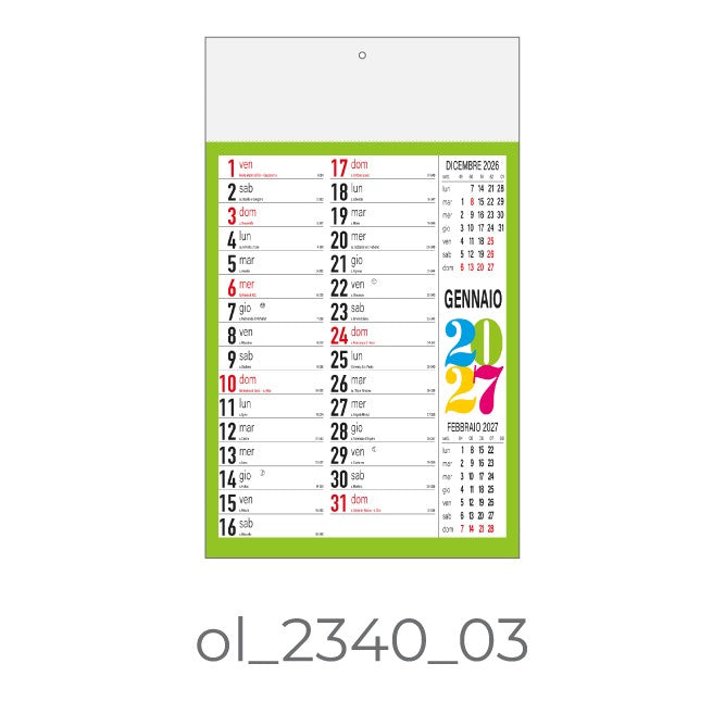 Calendario Olandese 2340-03 – 2027 da Muro Personalizzato, Area Stampa 29,2x9,4 cm, da 100 pezzi personalizzazione compresa