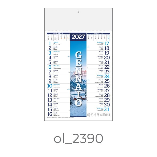 Calendario Olandese 2390 – 2027 da Muro Personalizzato, Area Stampa 29,2x9,4 cm, da 100 pezzi personalizzazione compresa