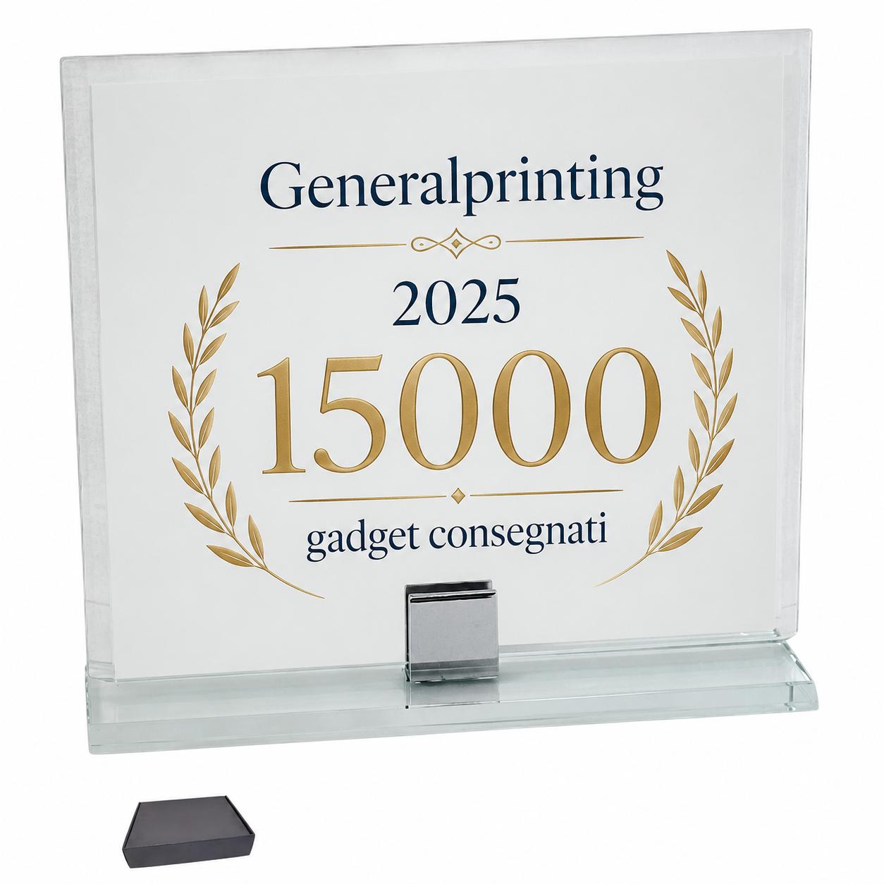 Trofeo in Cristallo Trasparente 24x22x1 cm con Box Lusso