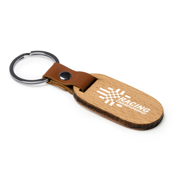 Portachiavi Marbel in Legno Naturale con Finiture in Ecopelle - Compresa Stampa
