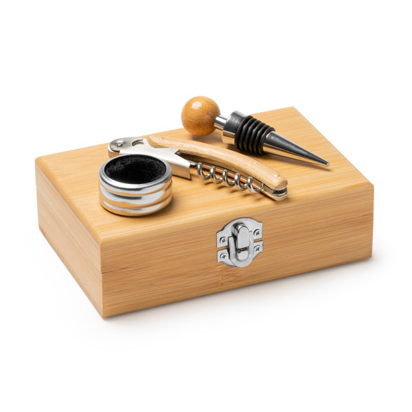 Set da Vino in Acciaio Inossidabile e Bambù con Custodia Imbottita – 3 Accessori