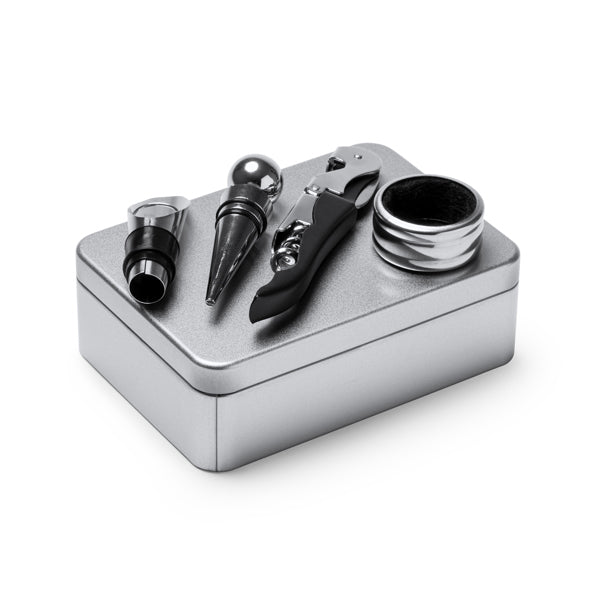 Set da Vino in Acciaio Inossidabile – Cavatappi, Taglia Capsule, Apribottiglie, Tappo e Dispenser