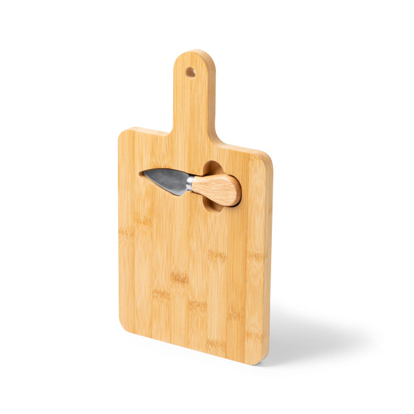 Tagliere in Bambù con Impugnatura e Coltello da Formaggio in Acciaio Inox