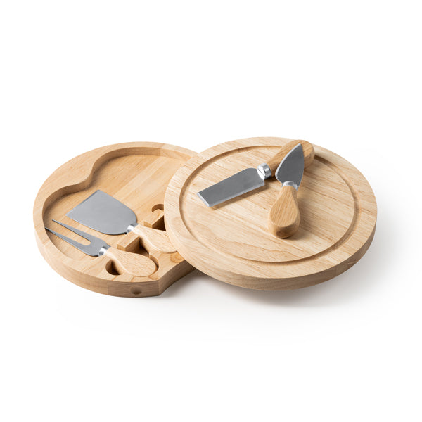 Set da Formaggio con 4 Utensili in Acciaio Inox e Legno – Custodia con Tagliere Integrato
