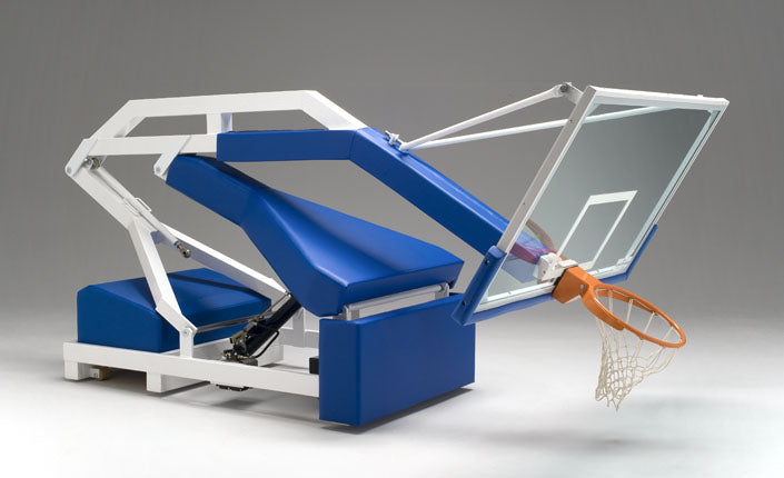 Impianto Basket Oleodinamico Manuale - Acciaio Verniciato Bianco - Tabellone Cristallo Safety 12mm - Certificato UNI-EN 1270