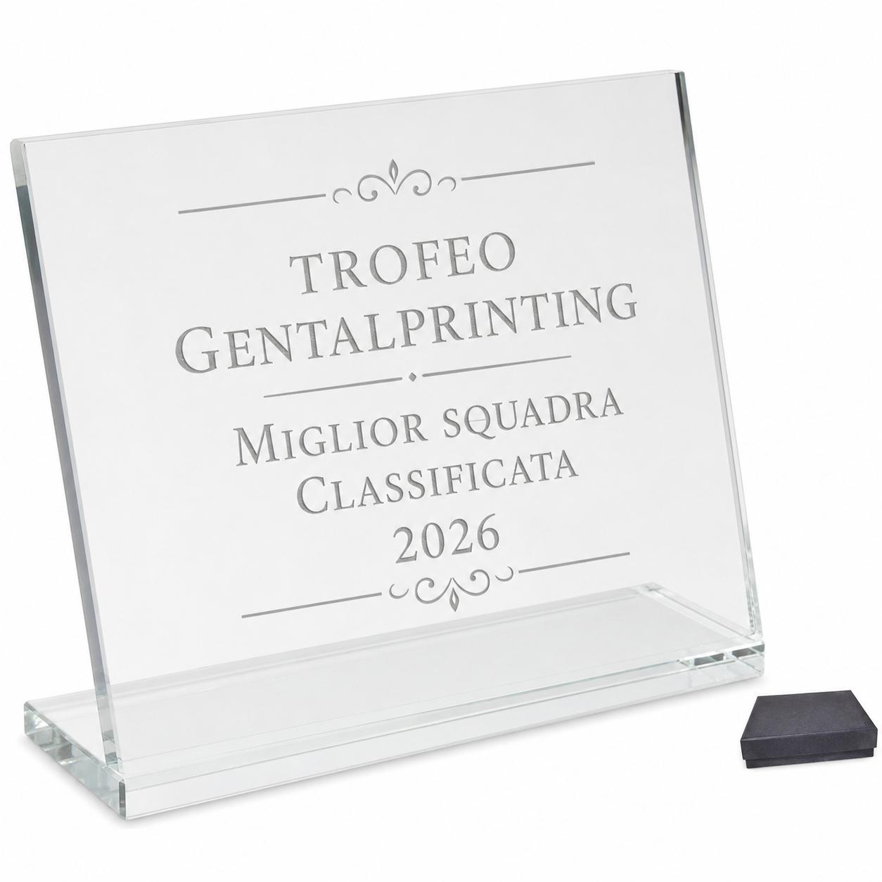 Trofeo in Cristallo Trasparente 24x19x0,8 cm F5 con Box Blu