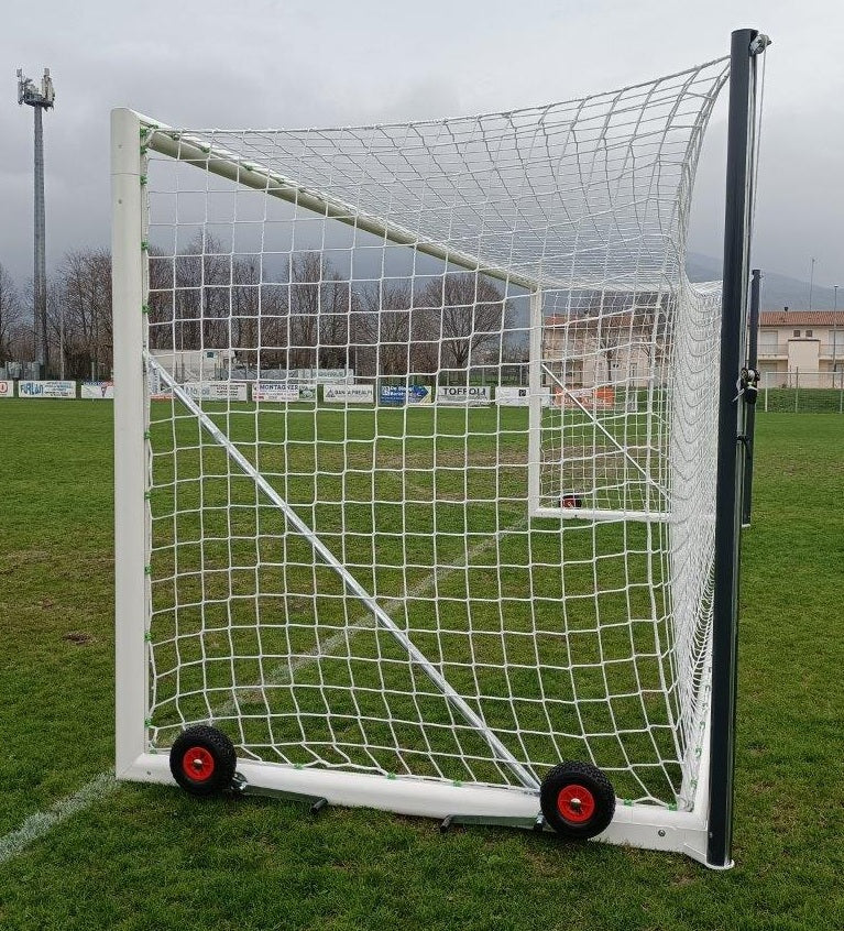 Porta da Calcio Mobile Autoportante con Rete - Alluminio Ovale 100x120mm - Certificata UNI-EN 748 - 7,32x2,44m