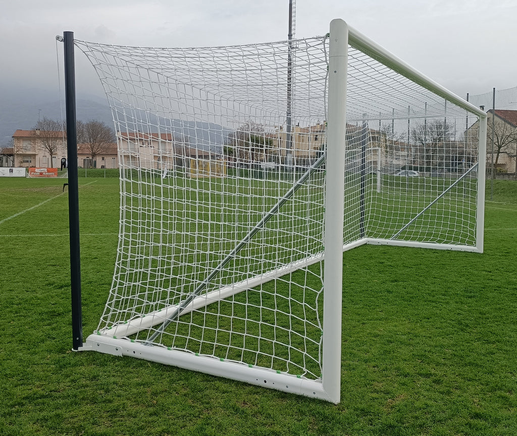 Porta da Calcio Mobile Autoportante con Rete - Alluminio Ovale 100x120mm - Certificata UNI-EN 748 - 7,32x2,44m