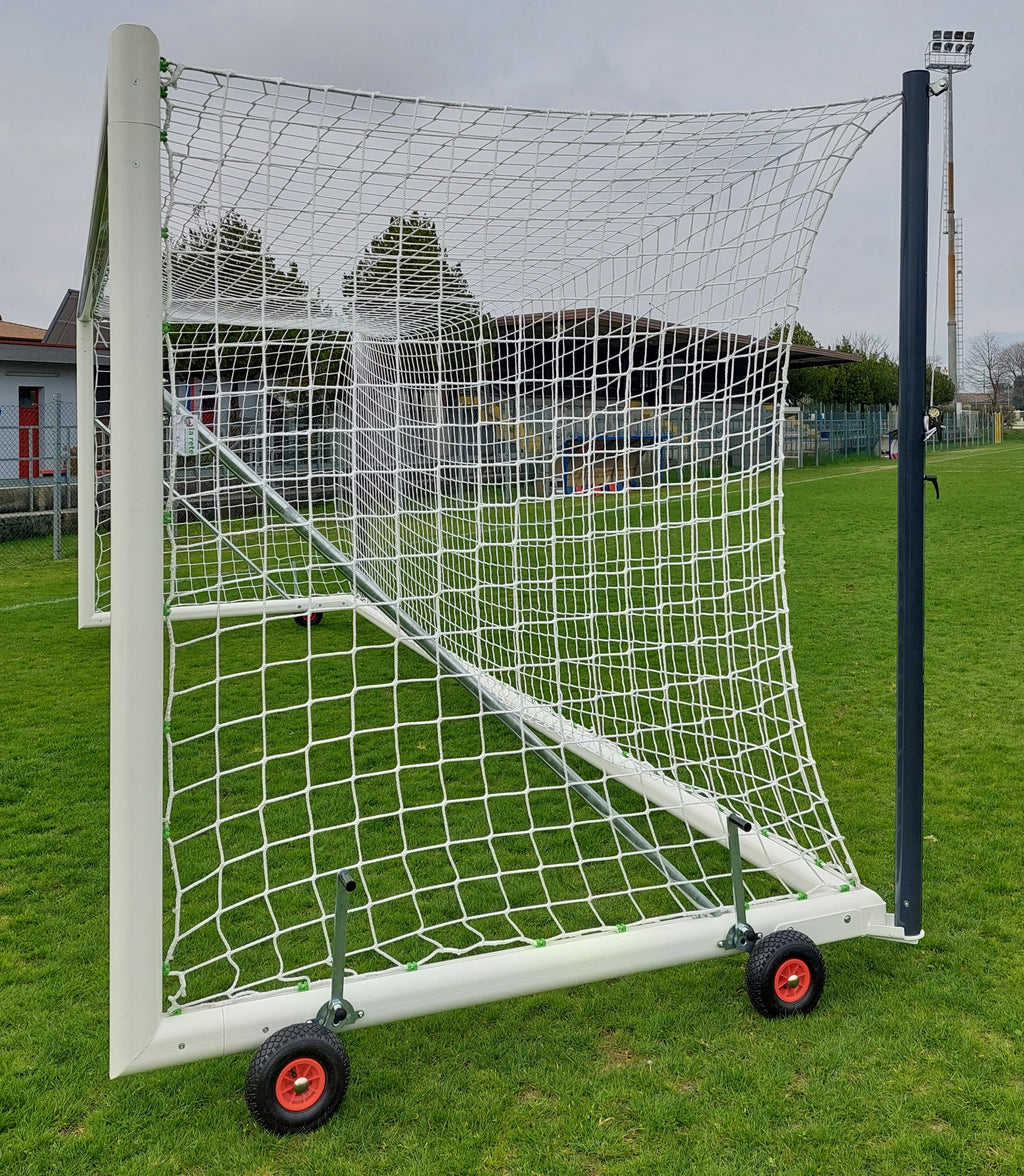 Porta da Calcio Mobile Autoportante con Rete - Alluminio Ovale 100x120mm - Certificata UNI-EN 748 - 7,32x2,44m