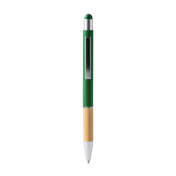 Penna a sfera in metallo con finitura opaca, impugnatura in bambù e puntatore touch
