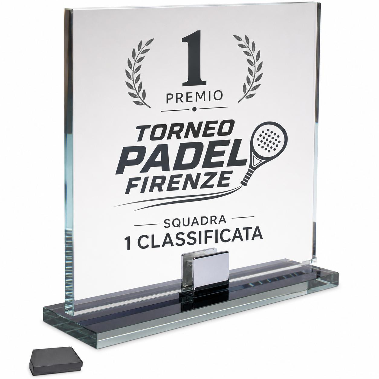 Trofeo in Cristallo Trasparente 21x24x0,8 cm F5 con Box Blu
