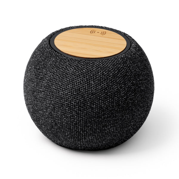 Altoparlante Wireless Rotondo 5W in Bambù e RPET con Ricarica Wireless 15W | Scatola Ecologica