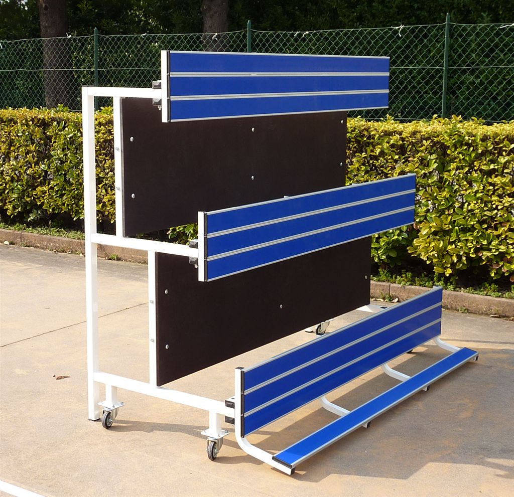 Modulo Tribuna 3 File - Acciaio Verniciato Ribaltabile - 2 Metri - Seduta Alluminio Blu