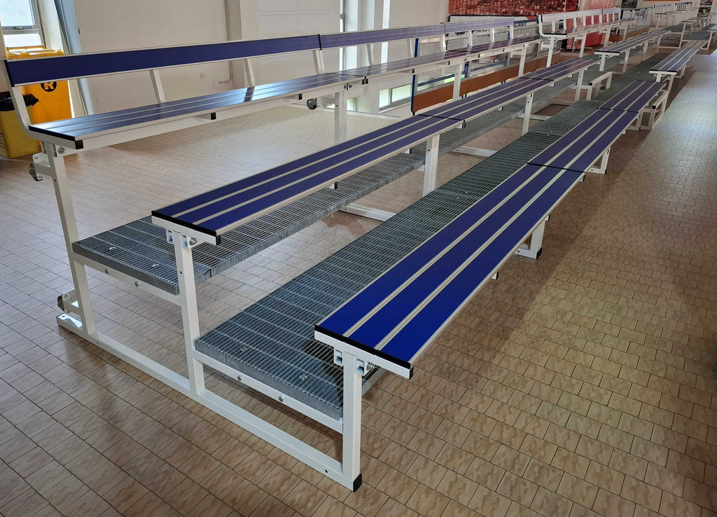 Modulo Tribuna 3 File - Acciaio Verniciato Ribaltabile - 2 Metri - Seduta Alluminio Blu