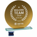 Trofeo in Cristallo Oro 21,5x21x0,4 cm F5 con Box Blu e Raso