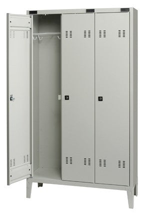 Armadietto Spogliatoio 3 Posti con Serratura - Lamiera RAL 7038 - 180x102x35 cm