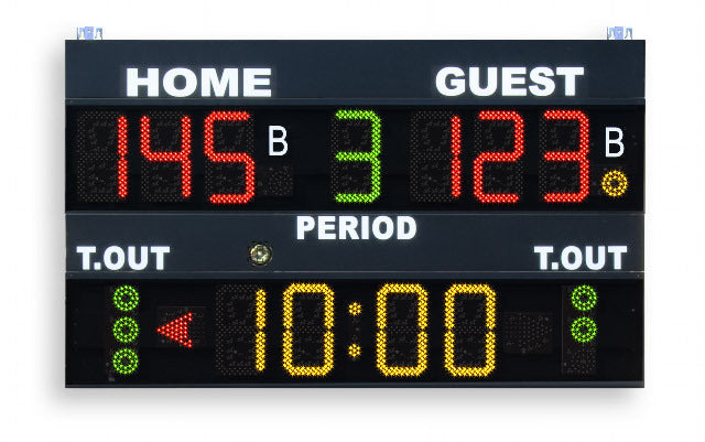 Tabellone Multisport Professionale – Tempo, Punteggio, Periodo, Bonus, Time-Out – 200x120x9cm, Visibilità 130m