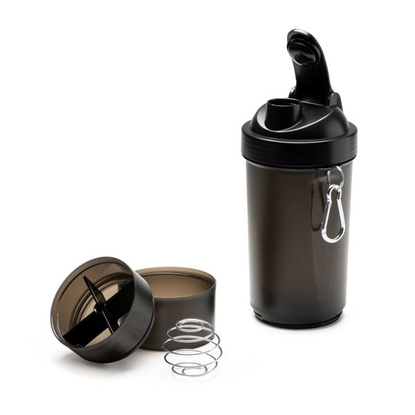 Shaker in PP 800ml – Paletta in Acciaio Inox, Scomparti per Integratori e Moschettone