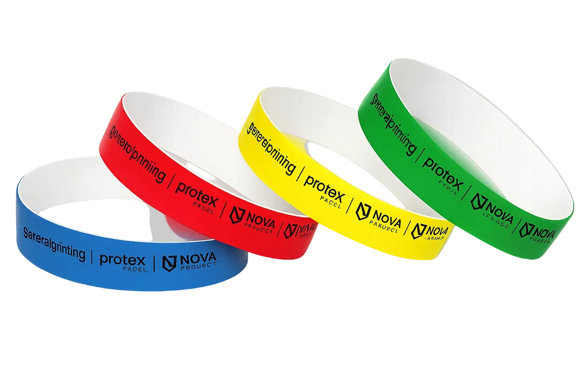 Braccialetti SecurBand con stampa in nero da 22mm con chiusura adesiva