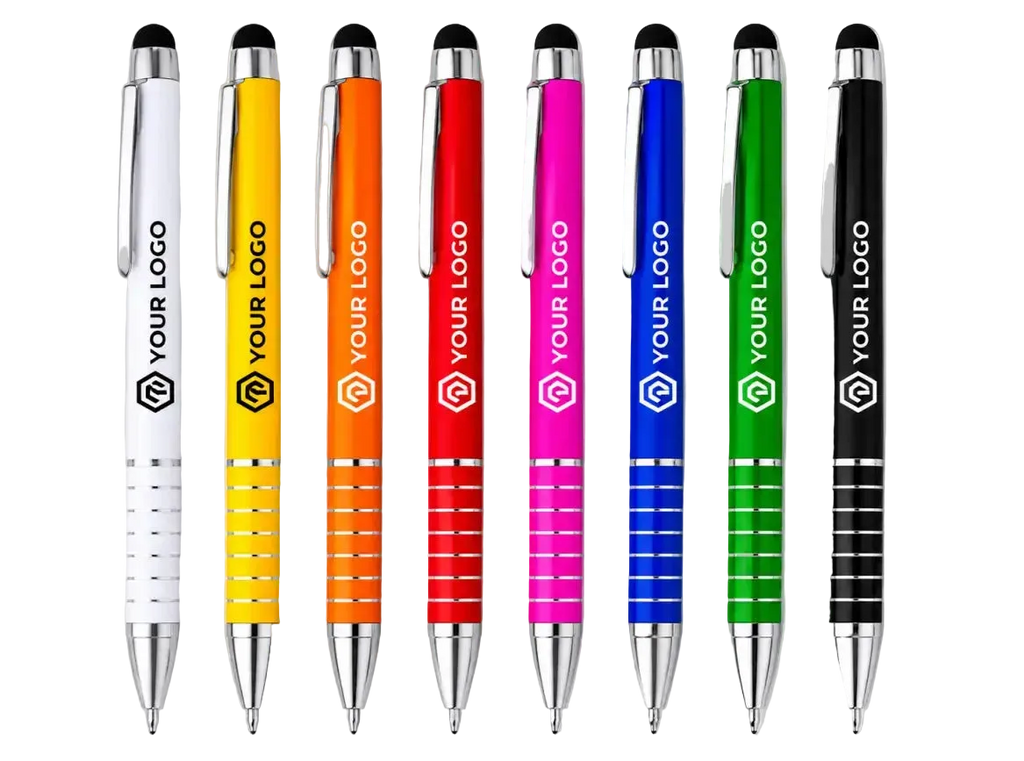 Twist-action aluminum ballpoint pen with touch stylus – full-color digital printing