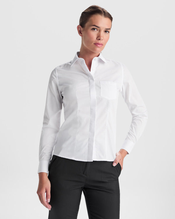 Camicia da Lavoro Donna Maniche Lunghe SOFIA L/S – Aderente con Polsini a Doppio Bottone