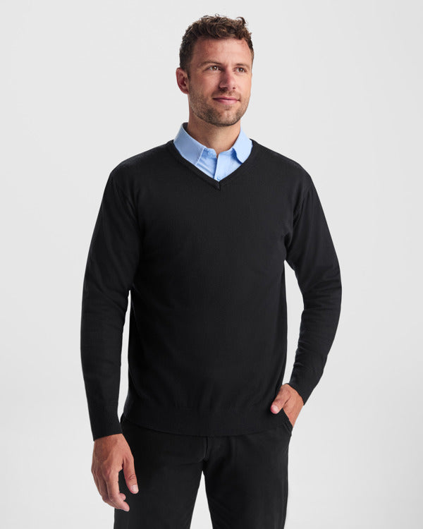 Maglione da Lavoro HILUX – Collo a V in Maglia Jersey con Coste 1x1