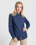 Camicia da Lavoro Donna Denim Maniche Lunghe LUJAN WOMAN – Elasticizzata con Passante Regolabile