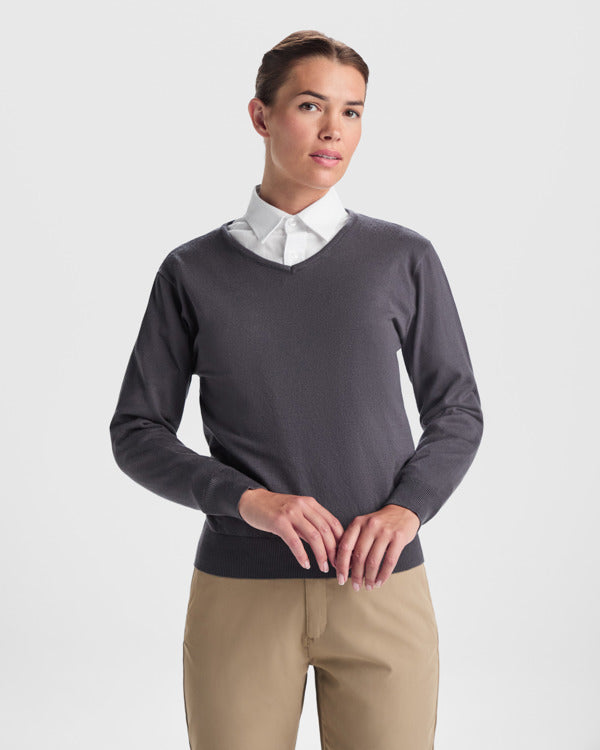 Maglione da Lavoro Donna HILUX WOMAN – Collo a V in Maglia Jersey con Coste 1x1